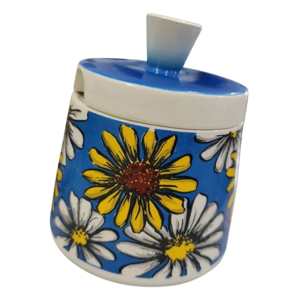 Vintage W. Goebel 1963 Germany Sugar Creamer Set Blue Daisy Floral Ceramic